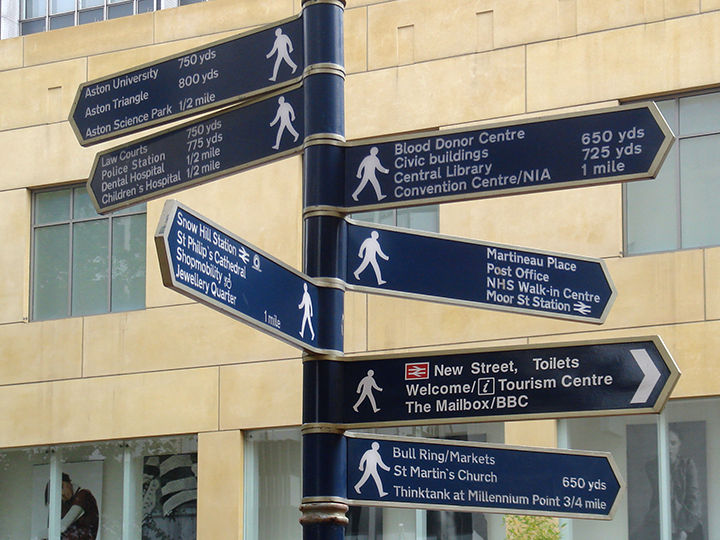 pedestrian sign - yards and miles